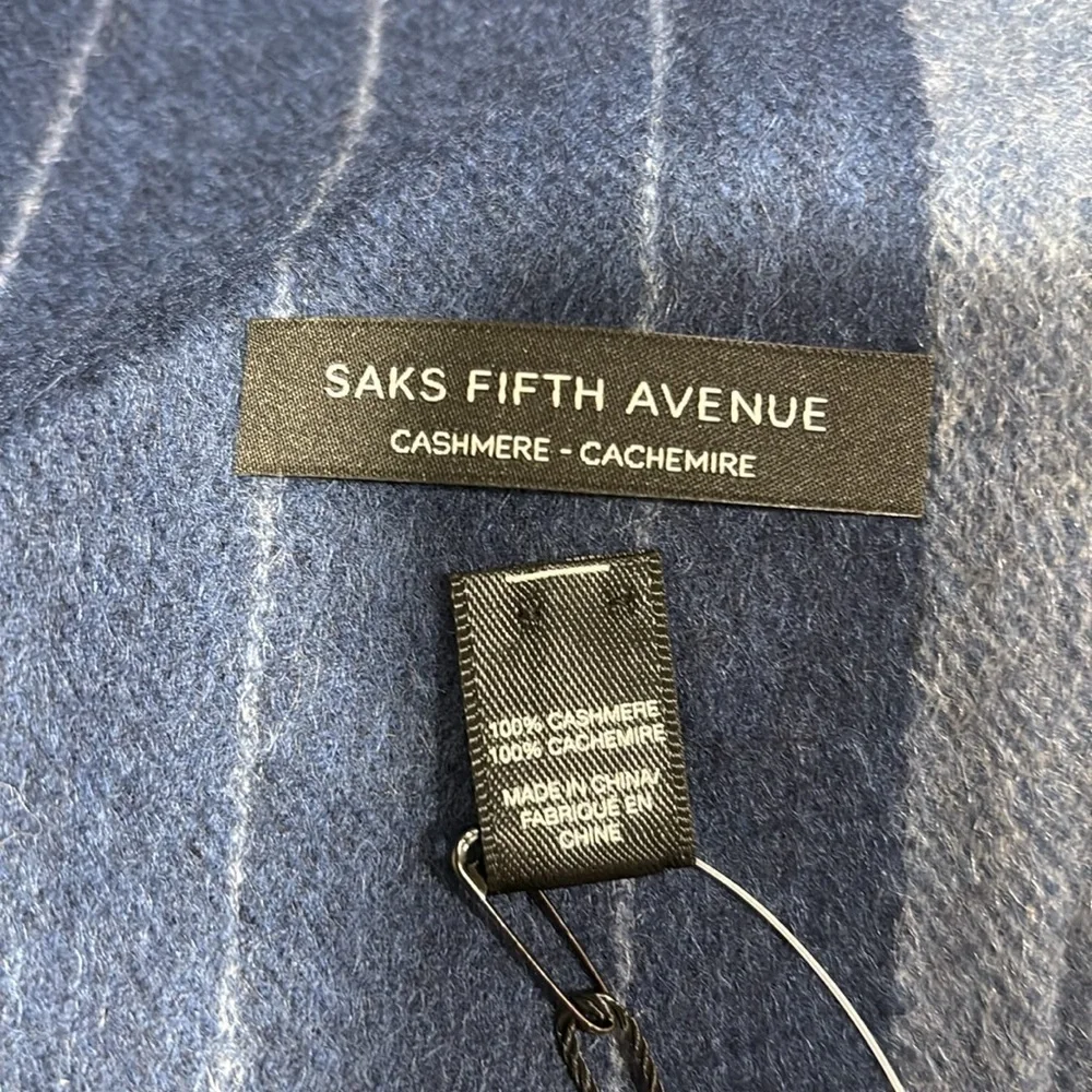 Saks Off Center Chalk cashmere fringe, scarf, navy